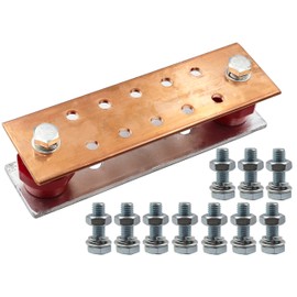 LBY .157" x 2.36" x 7.87" Copper Ground Bar Kit, with 10 Terminal Positions,Copper Grounding Busbar Bar Kit