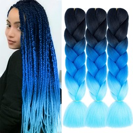 UKKQES Jumbo Braiding Hair Extensions,24inch/60cm 3 Packs High Temperature Fiber Crochet Twist Braids Crochet Braiding Hair Blue/Sky Blue(C4)