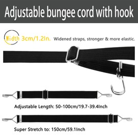Adjustable Elastic Straps with Hooks, Set of 4 Extra Strong Expander with Metal Hooks, 100 cm Flat Luggage Straps, Black Rubber Cord, Ideal for Transporting, Packing and Securing Loads