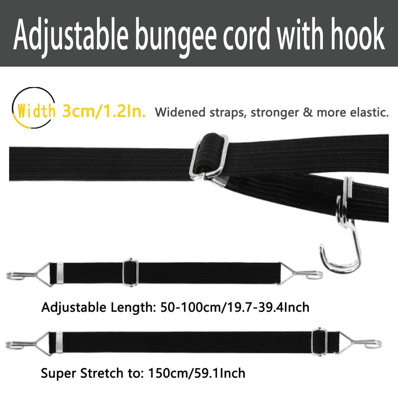 Adjustable Elastic Straps with Hooks, Set of 4 Extra Strong