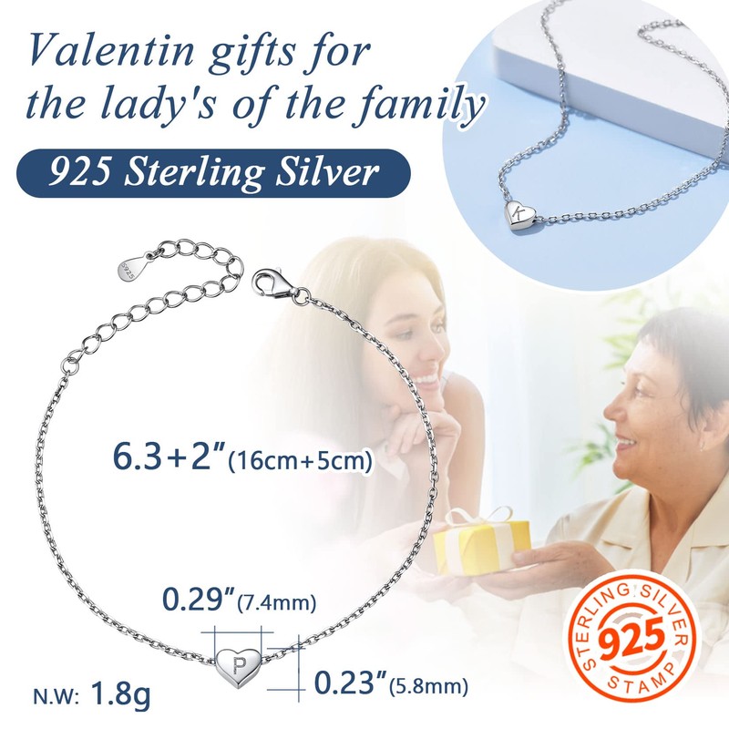 ChainsPro Silver Bracelet for Women Initial Bracelet Heart Bracelet Friendship