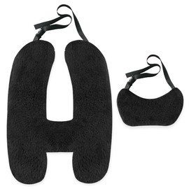 Soft Plush Car Pillow Travel Pillow for Kids with Neck Support Headrest, H-Shape Car Pillows for Kids Sleeping on Long Road Trips, Adults Child Car Seat Pillow, Body Support Travel Accessories, Black