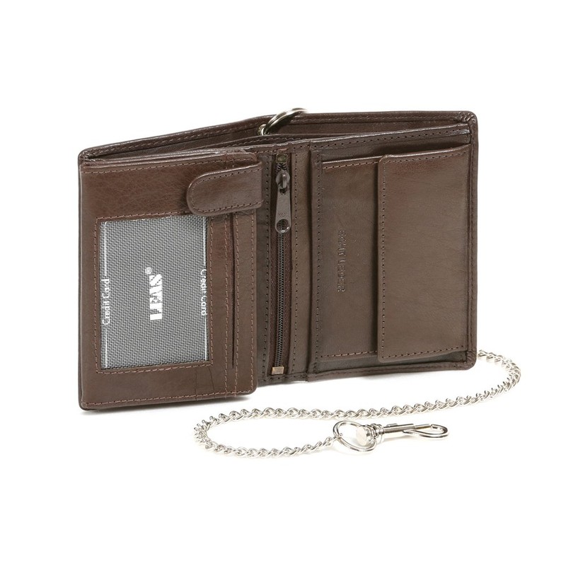 Biker Wallet with chrome chain vertical format LEAS, Genuine Leather,