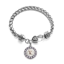 Inspired Silver - I Love My Poodle - Silver Braided Bracelet for Women - Circle Charm Bracelet Jewelry Gift with Cubic Zirconia - Women's Charm Bracelet with Lobster Claw Clasp