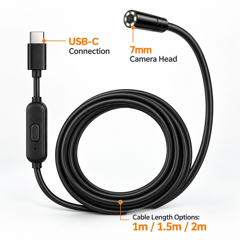 USB-C Endoscope Camera for Tight Space Inspection – 7mm Flexible