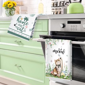 Arquiel Cute Cat Spring Summer Microfiber Kitchen Towels, Soft Absorbent Hand Towel 40 × 60 cm, Thick Dish Cloth for Party Anniversary Holiday Decoration Housewarming Gifts