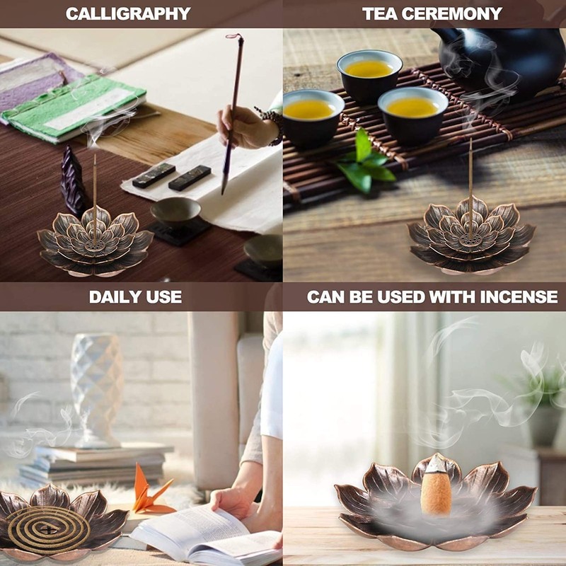 2Pcs Brass Lotus Incense Holder,Detachable Sticks Incense Burner Ash Catcher,Brass