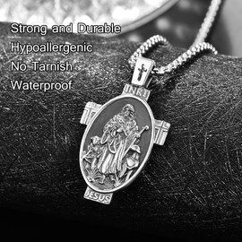 KATHLU Cross Necklace for Men Women 925 Sterling Silver Jesus Cross Pendant Amulet Christian Jewellery Gift