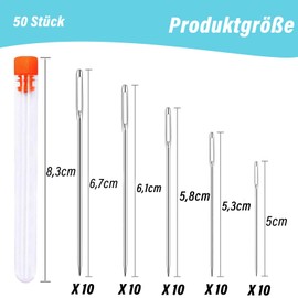 Barlone Pack of 50 Sewing Needles Large Eye, Large Needles, Sewing Needles with Large Eye, Darning Needles Set, Sack Needles, Embroidery Needles (5 cm, 5.3 cm, 5.8 cm, 6.1 cm, 6.7 cm) with Transparent