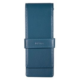 DiLoro Leather Triple Pen Case Pencil Pouch Holder for Three Fountain Ballpoint Rollerball Pens and Pencils (Sololio Blue)