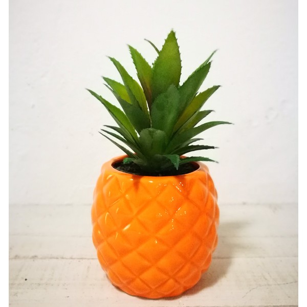 Artificial Potted Succulent 7.8" Pineapple Home Deco Tabletop Decoration (Orange)
