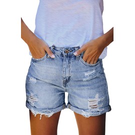 Sovoyontee Women's High Waist Denim Shorts Destroyed Ripped Jeans Summer, 59 Blue