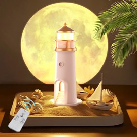 Moon Lighthouse Lamp Night Light - Moon Light Projector Lamp, LED Moonlight Lamp Galaxy Decor with Remote, Rechargeable Table lamp with 4 Brightness Birthday Holiday Gifts for Kids, Boys, Girls