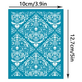 OLYCRAFT 4x5 Inch Skull Brocade Clay Stencils Skull Non-Adhesive Silk Screen Stencil Vintage Pattern Clay Silk Screen Reusable Mesh Transfer for Polymer Clay Jewelry Earring Necklace Making
