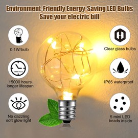 Talltreepho G40 LED Outdoor String Lights, 38.5Ft 30 Bulbs（+3 Spare） IP65 Waterproof, Non-connectable, Patio Bistro Porch Decorative Lighting, BBQ Party Wedding Christmas Ceremony Decoration