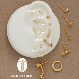 Lilbitty Golden Earrings Set for Women, 14K Real Gold-Plated Stud Earrings and Hoop Earrings, Hypoallergenic with Cubic Zirconia, Perfect for Stacking and as a Gift Idea