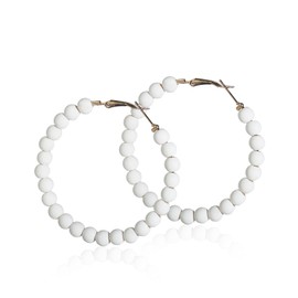 80S Round Chic Resin Beads Hoop Earrings Colorful Acrylic Circle Matte Dangle Earrings for Women Minimalist Geometric Party Jewelry - White