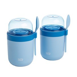 Tasty Travel Snack Cups with Spoons, On-The-Go Snacking, Divided Compartments, Great for Nuts, Cereal, Granola, Yogurt and More, Made Without BPA, 2-Pack, Blue