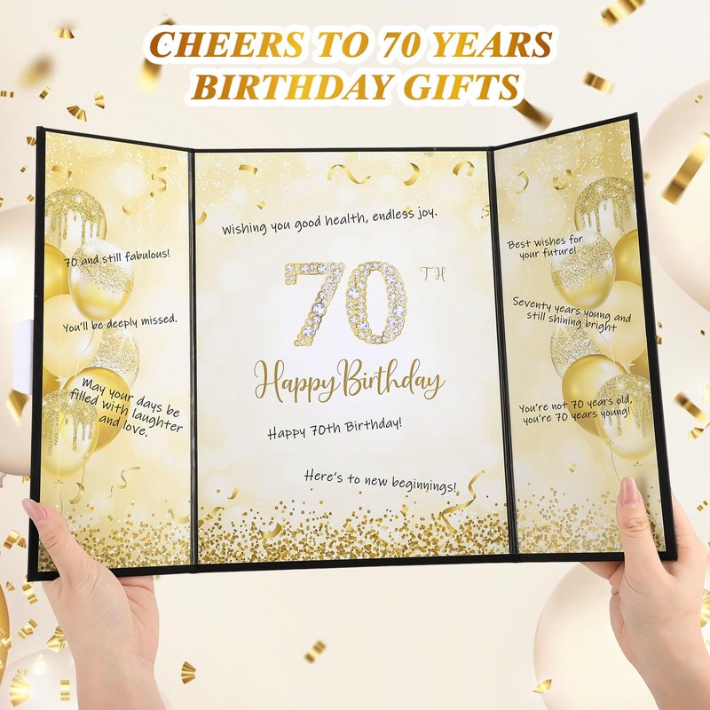 Thboxes 70Th Birthday Guest Book Alternative Sign, Black Gold, 18X12