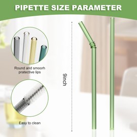 FBAJOJO coloured glass straws, 6 straight straws, 6 curved straws, 9 inch reusable straws, safe and high temperature resistant glass straws, 12 straw sets with 4 cleaning brushes.