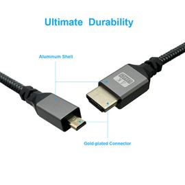 Seadream 4K Micro HDMI to HDMI Cable;Micro HDMI to Standard HDMI Cord Braided Support 4k 60Hz HDR 3D ARC 18Gbps HDMI 2.0 Cable,Aluminum Shell(1FT/1PCS)