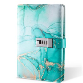 Diary with Lock, A5 Lockable Journal, PU Leather Combination Lock Diary, Lock Diary Planner Organizer for Men and Women, Office Product 8.6 x 5.9 in-Cyan