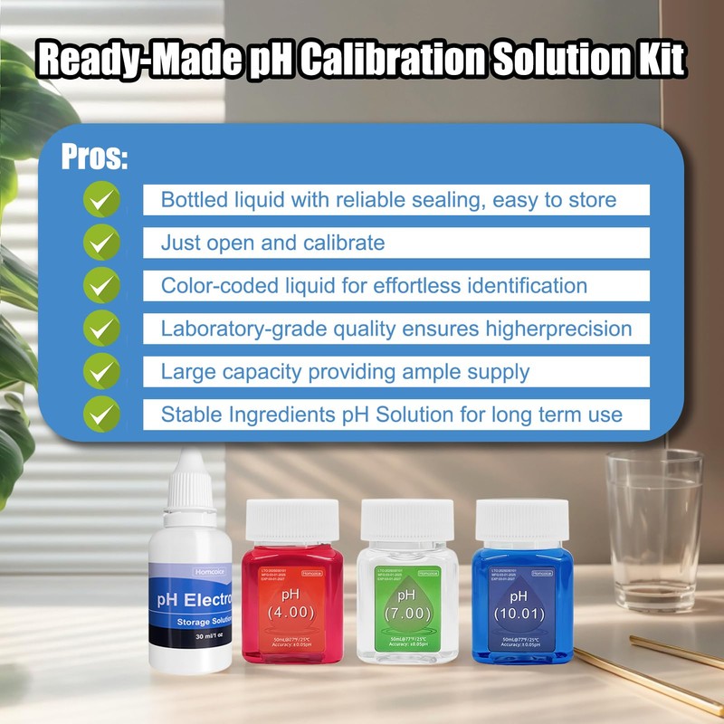 Homcoice pH Calibration Solution Kit (4.00, 7.00 and 10.01), 50ml