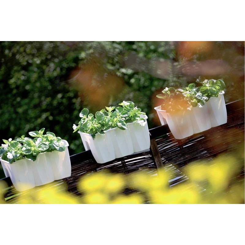 NEW PLASTIC BALCONY WHITE CROWN POT FLOWER PLANTER RAILING 24CM
