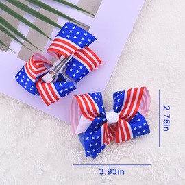 Fourth of July Hair Bow Clips USA American Flag Hair Pins Accessories Red White Blue Stars Stripes Bow-knot Ribbon Barrette Patriotic Independence Day 4th of July Headpiece Headwear Outfit 2 PCS