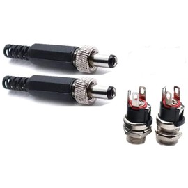 5.5mm x 2.1mm Male DC Power Plug Connector & Screw Lock Female Panel Socket Mount Adapter, Sets of 2