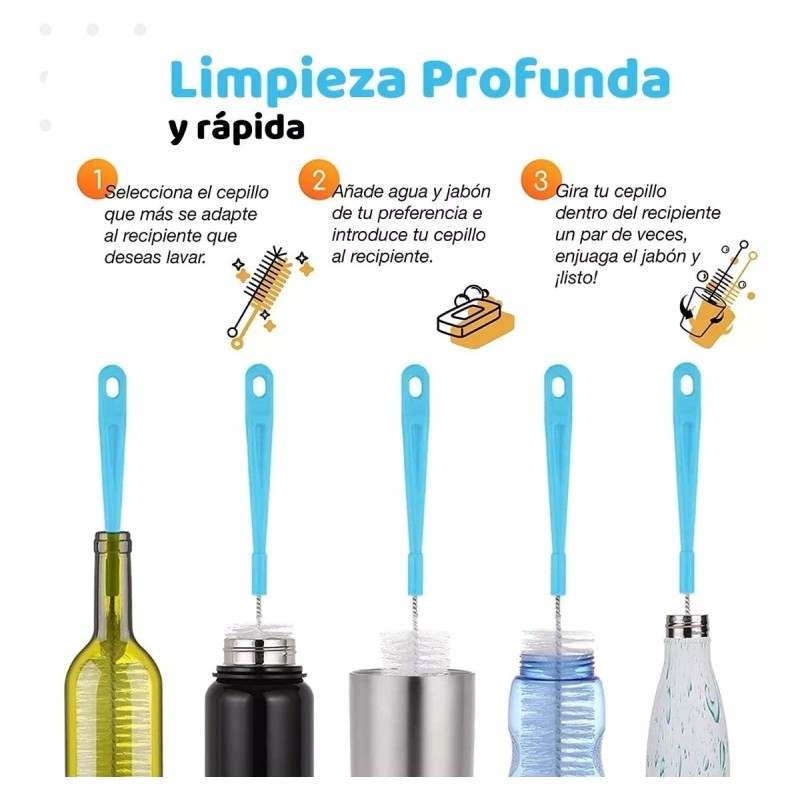 axie Set 5 Cepillo Limpieza Botellas Vasos Biberones Popotes