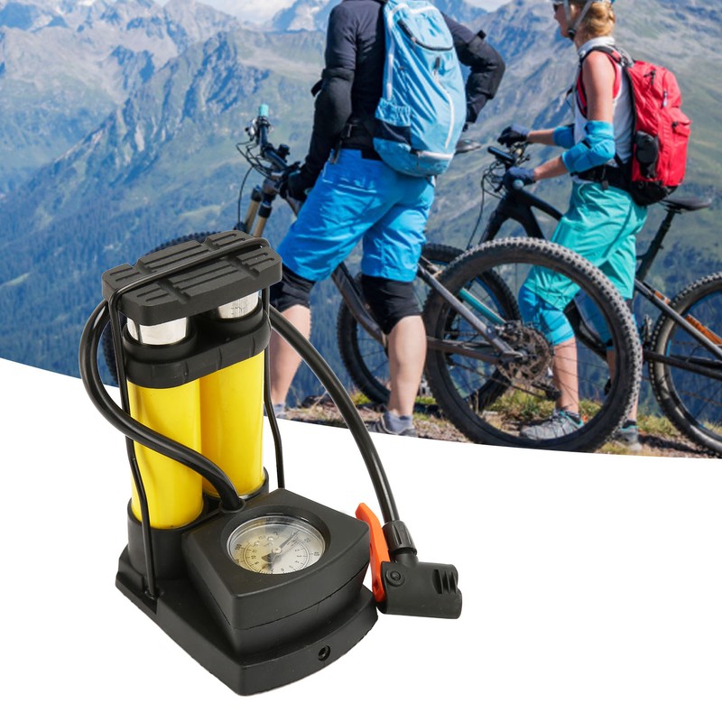 Double Barrel Foot Pump Fast Efficient Multifunction Portable Bike Floor
