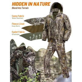 NEW VIEW Camo Hunting Clothes for Men, Winter Warm Hunting Jacket and Pants,Fleece Lined Hunting Suit for Deer Duck Bow Hunts