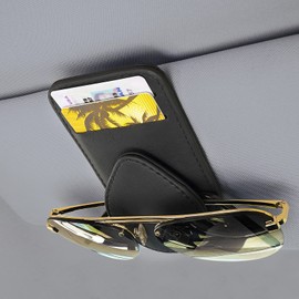 Herrontown - Soporte para anteojos de sol y tarjeta para visera de coche, 2 ranuras para tarjetas, clip para anteojos, soporte magnético fuerte para visera y accesorios para automóviles SUV (negro)