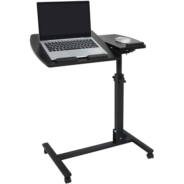 ZENY Mobile Laptop Stand Overbed Table Rolling Desk Cart Adjustable Sit-Stand Laptop Computer Desk Bedside Standing Desk, Height Adjutable 24'' to 35''