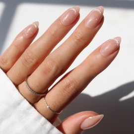 Glamnetic Press On Nails - NOT YOUR CINDER-ELLA | Short Almond Nude Fake Nails with Velvet French Tip Effect, Reusable Wedding Nails | 15 Sizes - 30 Nail Kit with Glue