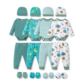 NZRVAWS Newborn Baby Boy Girl Clothes Infant Clothing Romper Pants Hat 4-Pack Outfits Set Hat Layette Essentials Mittens Space Summer