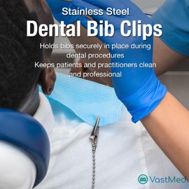 10 PCs Dental Bib Holders Clavable by Vastmed | Lightweight Stainless Steel Neck Holder Chain with Two Alligator Clamps to Hold Dental Bib