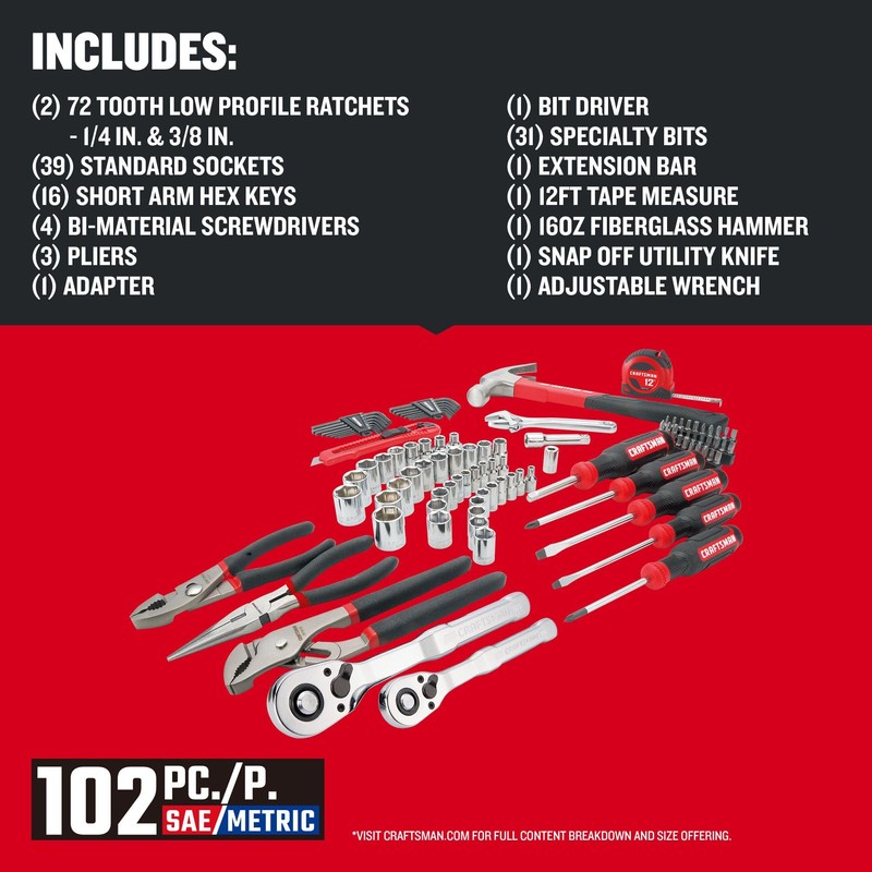 CRAFTSMAN 102-Piece Tool Kit for Home and Car, Durable Hand