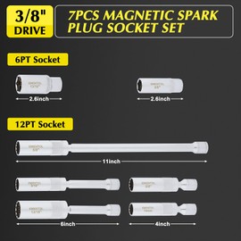 EMENTOL 7PCS 3/8" Drive Spark Plug Socket Set, CR-V, Swivel Magnetic Extension Sockets, Includes 9/16", 5/8", 13/16", 14mm Sockets