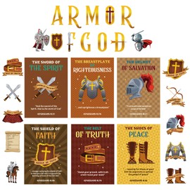 40 PCS Armor of God Poster Bulletin Board Decorations Religious Christian Bible Verse Medieval Knight Poster Board Cutouts for Teachers Jesus Church Sunday Classroom Wall Decor