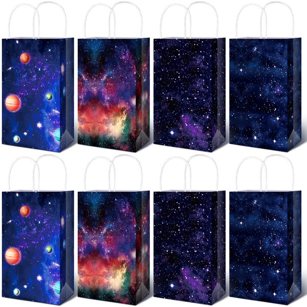 Nezyo 24 Pack Outer Space Present Bags Space Party Favors Planet Candy Goodie Bag Galaxy Gift Bags For Kids Boys Girls Space Theme Party Supplies (Galaxy Style)