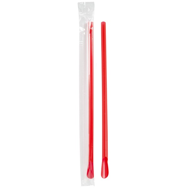 300 Wrapped Red Plastic Spoon Drinking Straws 10.25", Disposable, Individually Wrapped, BPA Free, Food Safe [300 Pack]
