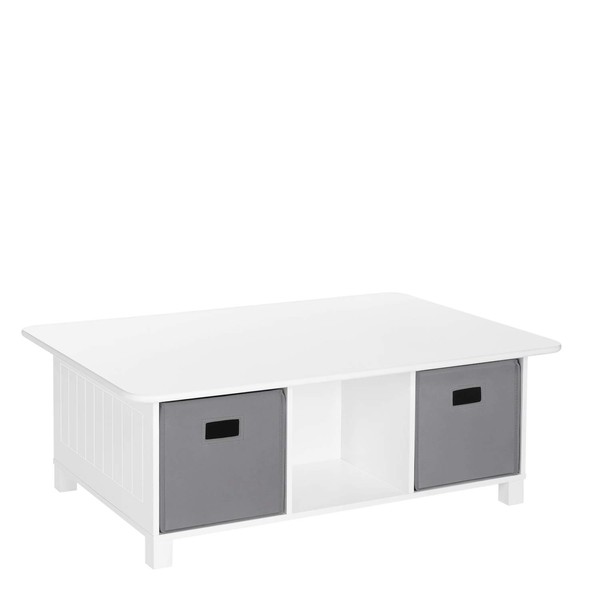 RiverRidge Kids 6 Cubby Storage 2pc Activity Table, White with Gray Bins