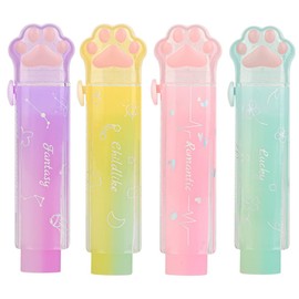 Hanforede 4 Pcs Cat Paw Eraser Sliding Retractable Erasers Jelly Erasers Push-Pull Rubber Eraser for Students Writing Office School Supplies(Gradient Color)