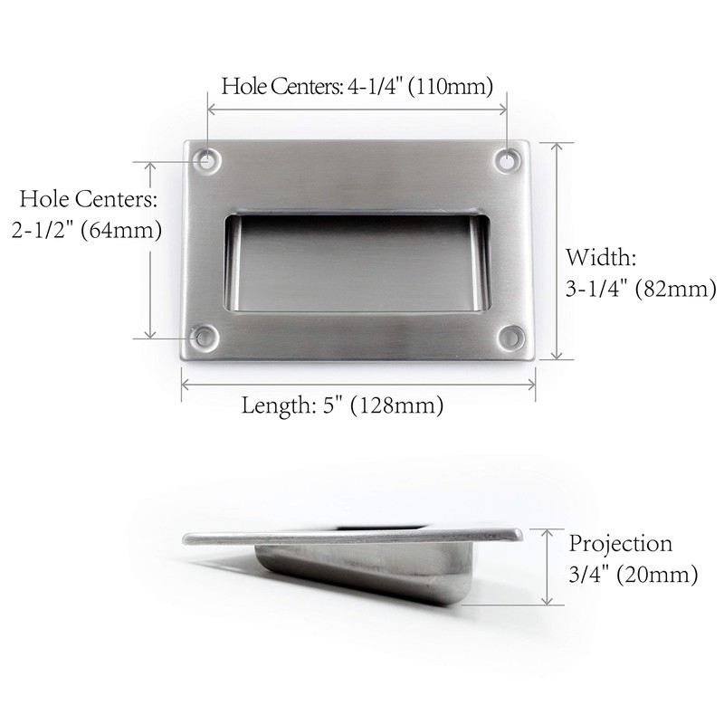 2-Pack Concealed Recessed Pulls Handles - 5" x 3-1/4", Brushed