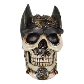 Ebros Gift Steampunk Geared Pipes and Clockwork Bat Helmet Skull Figurine Day of The Dead Skeleton Figurine Gothic Death Knight of The Dark Warrior Victorian Sci Fi Industrial Themed Accent