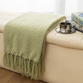 Gealaek Sage Green Throw Blanket Lightweight Fuzzy Soft Cozy Decorative Blankets for Sofa Bed Farmhouse Throw Blanket Green with Fringe 50" x 60"