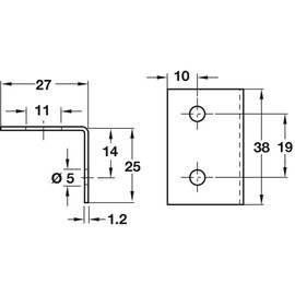 Stretcher Plates/Angled Worktop L Brackets Unfinished - Steel 27x25x38mm - 1.2mm Thick x20