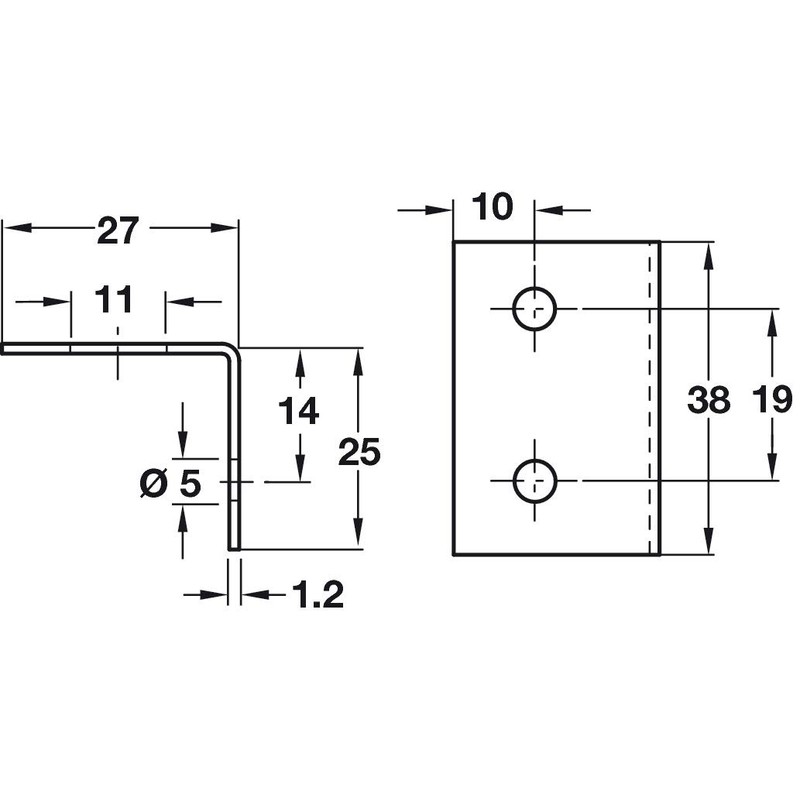 Stretcher Plates/Angled Worktop L Brackets Unfinished - Steel 27x25x38mm -